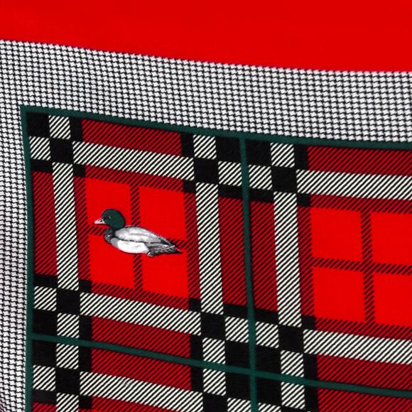 Vintage JP Collections Plaid Duck Scarf Red Green Polyester 45" Square AS IS - Picture 11 of 16